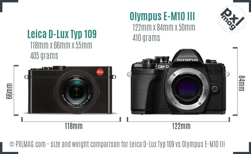 Leica D-Lux Typ 109 vs Olympus E-M10 III size comparison