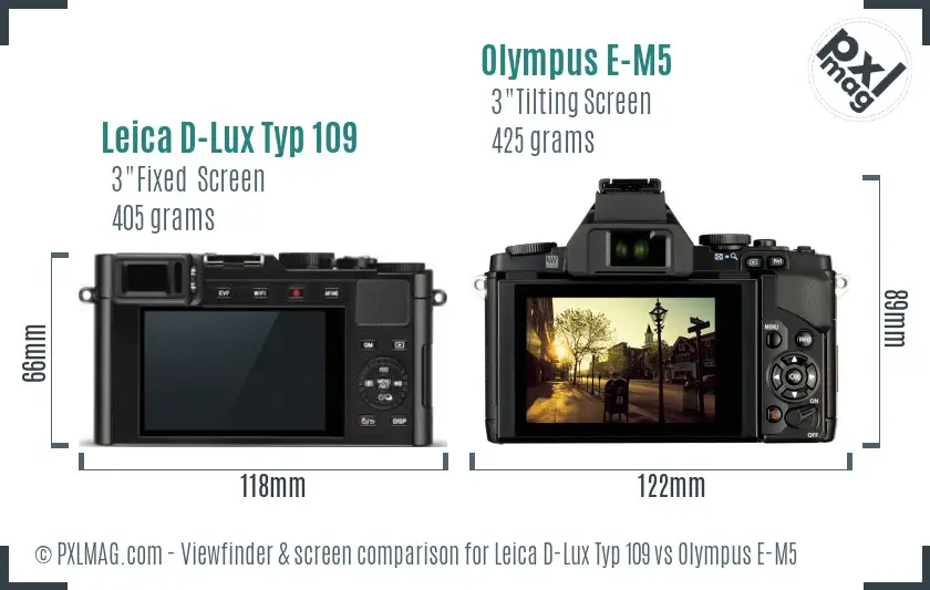 Leica D-Lux Typ 109 vs Olympus E-M5 Screen and Viewfinder comparison