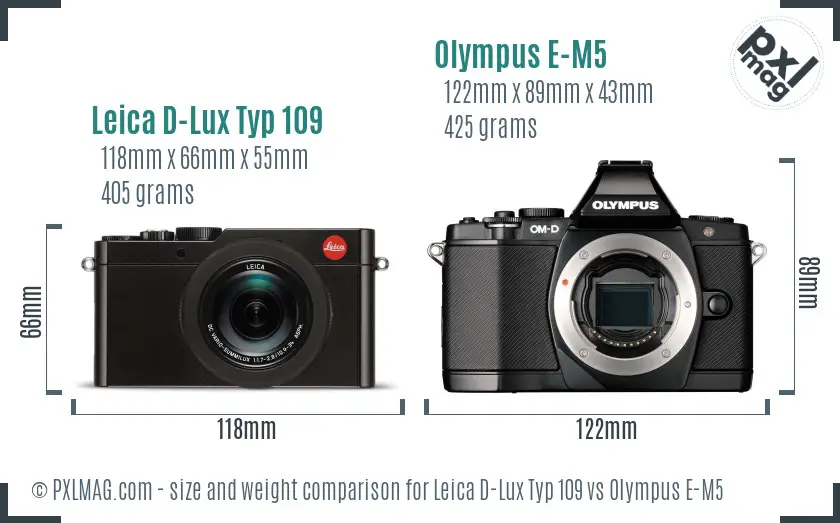 Leica D-Lux Typ 109 vs Olympus E-M5 size comparison