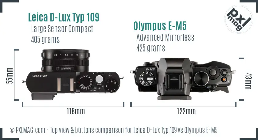 Leica D-Lux Typ 109 vs Olympus E-M5 top view buttons comparison
