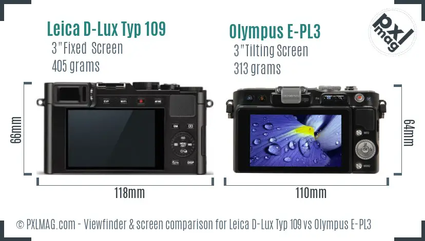 Leica D-Lux Typ 109 vs Olympus E-PL3 Screen and Viewfinder comparison