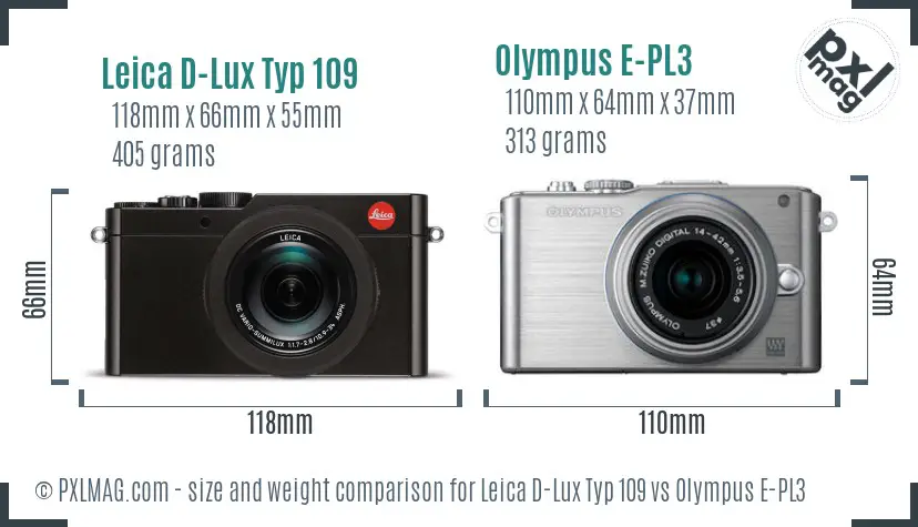 Leica D-Lux Typ 109 vs Olympus E-PL3 size comparison