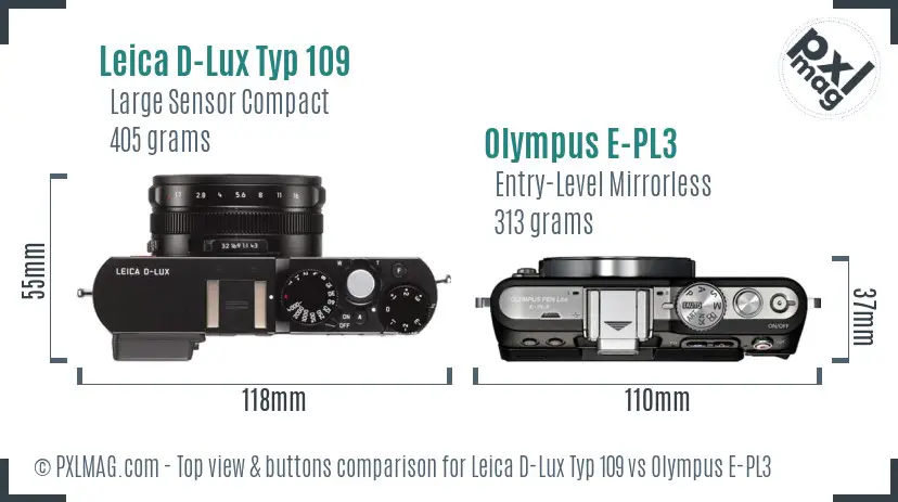 Leica D-Lux Typ 109 vs Olympus E-PL3 top view buttons comparison