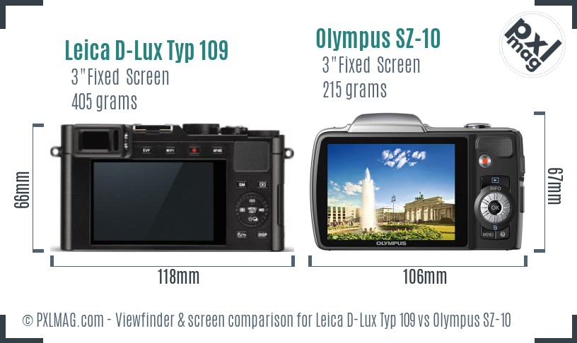 Leica D-Lux Typ 109 vs Olympus SZ-10 Screen and Viewfinder comparison