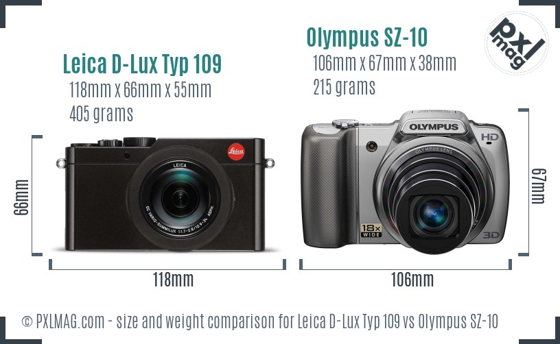 Leica D-Lux Typ 109 vs Olympus SZ-10 size comparison