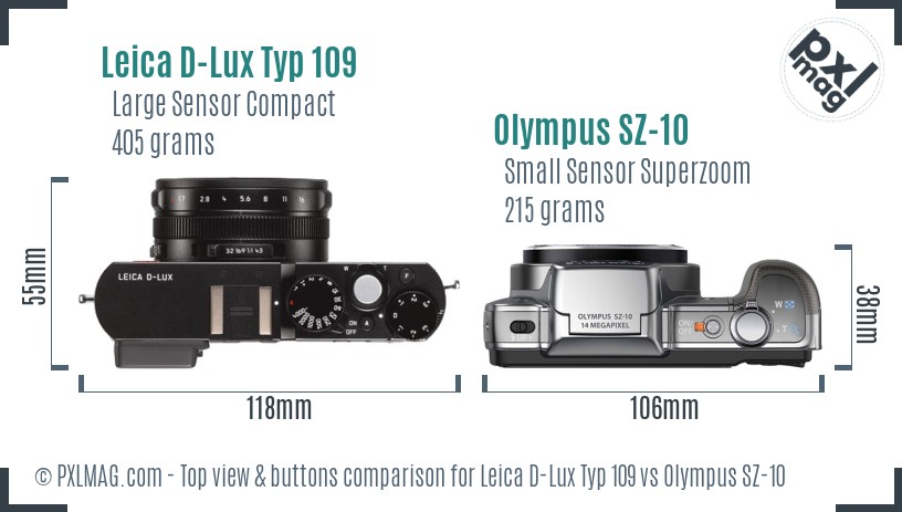 Leica D-Lux Typ 109 vs Olympus SZ-10 top view buttons comparison