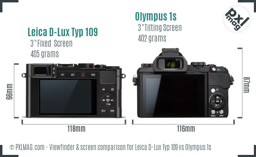 Leica D-Lux Typ 109 vs Olympus 1s Screen and Viewfinder comparison