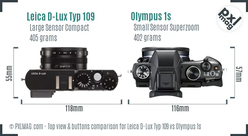 Leica D-Lux Typ 109 vs Olympus 1s top view buttons comparison