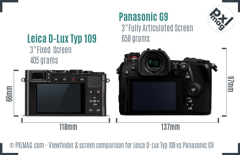 Leica D-Lux Typ 109 vs Panasonic G9 Screen and Viewfinder comparison