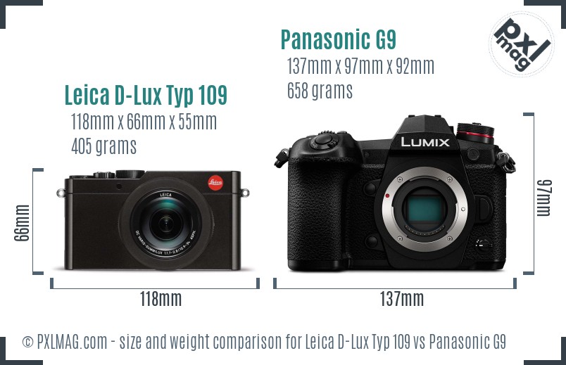 Leica D-Lux Typ 109 vs Panasonic G9 size comparison