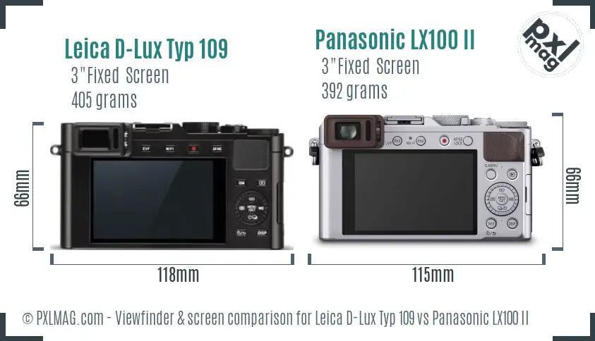 Leica D-Lux Typ 109 vs Panasonic LX100 II Screen and Viewfinder comparison