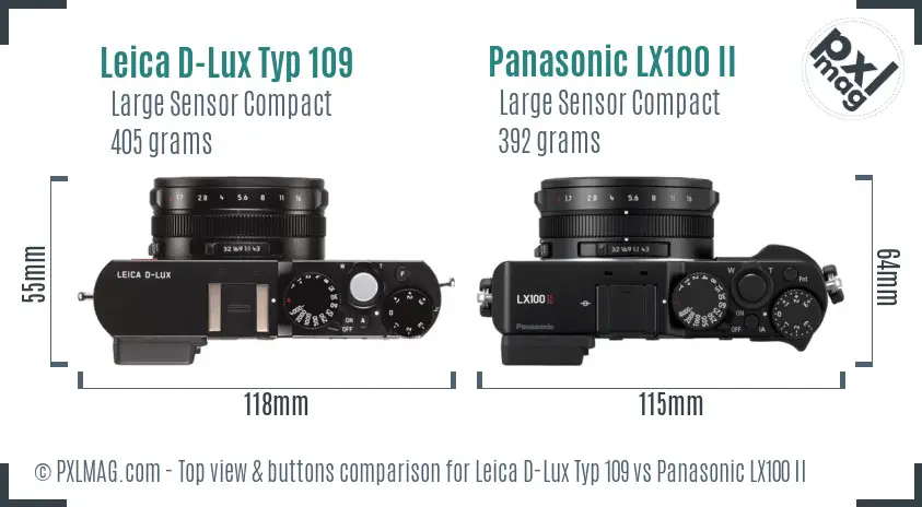 Leica D-Lux Typ 109 vs Panasonic LX100 II top view buttons comparison