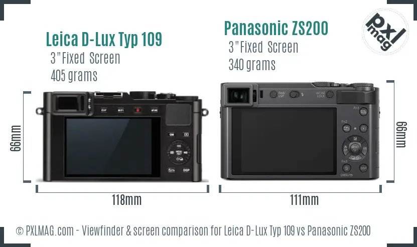 Leica D-Lux Typ 109 vs Panasonic ZS200 Screen and Viewfinder comparison