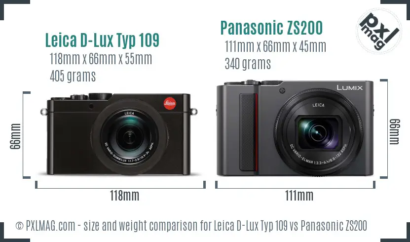 Leica D-Lux Typ 109 vs Panasonic ZS200 size comparison
