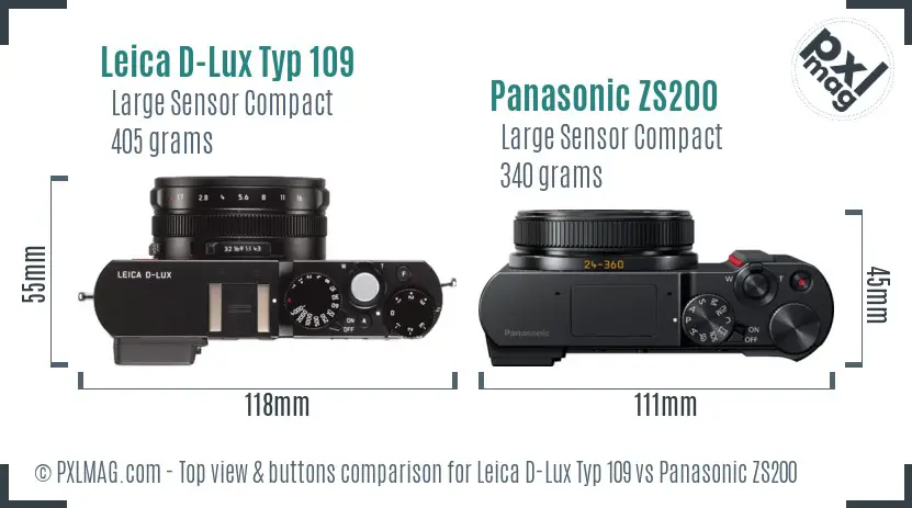 Leica D-Lux Typ 109 vs Panasonic ZS200 top view buttons comparison