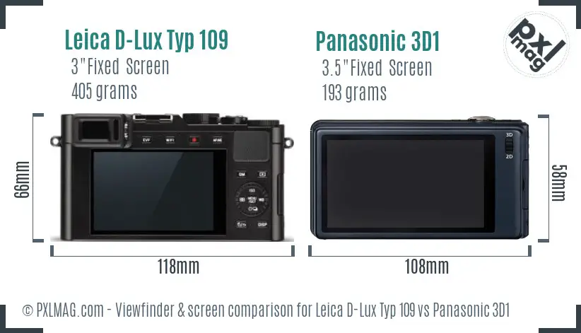 Leica D-Lux Typ 109 vs Panasonic 3D1 Screen and Viewfinder comparison