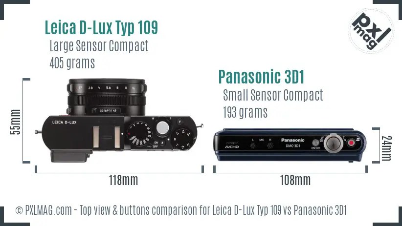 Leica D-Lux Typ 109 vs Panasonic 3D1 top view buttons comparison