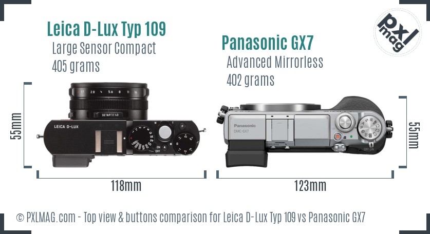 Leica D-Lux Typ 109 vs Panasonic GX7 top view buttons comparison