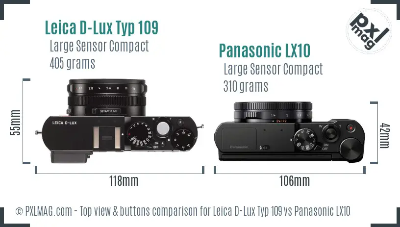 Leica D-Lux Typ 109 vs Panasonic LX10 top view buttons comparison