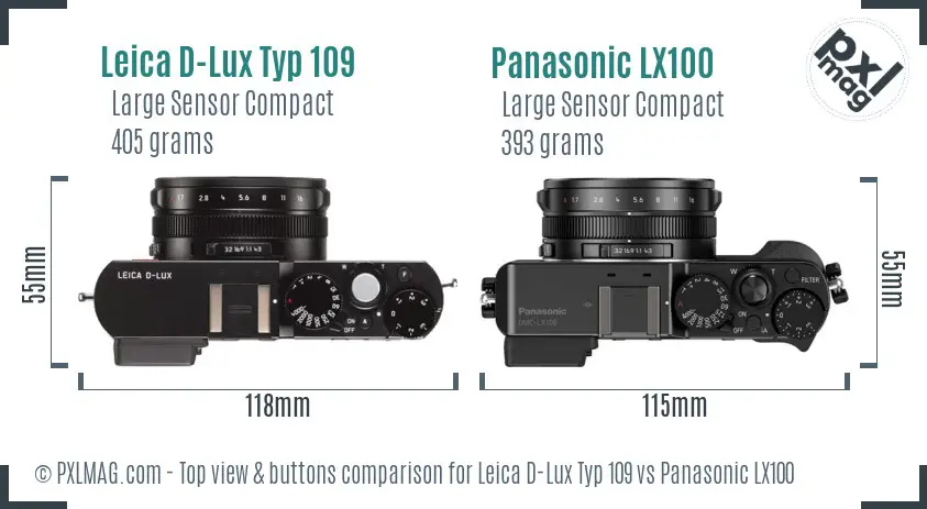 Leica D-Lux Typ 109 vs Panasonic LX100 top view buttons comparison