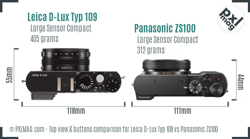 Leica D-Lux Typ 109 vs Panasonic ZS100 top view buttons comparison