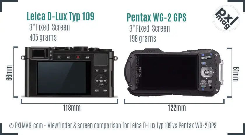 Leica D-Lux Typ 109 vs Pentax WG-2 GPS Screen and Viewfinder comparison