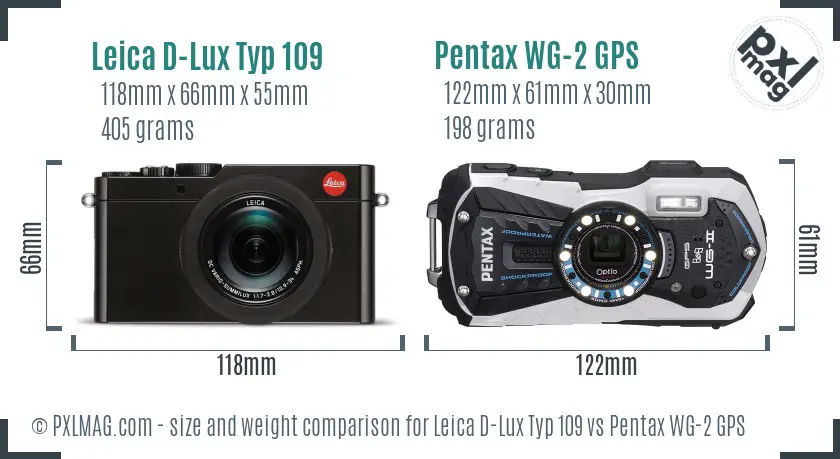 Leica D-Lux Typ 109 vs Pentax WG-2 GPS size comparison
