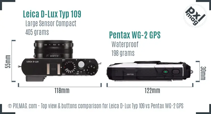 Leica D-Lux Typ 109 vs Pentax WG-2 GPS top view buttons comparison