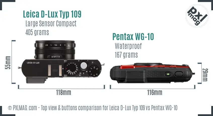 Leica D-Lux Typ 109 vs Pentax WG-10 top view buttons comparison