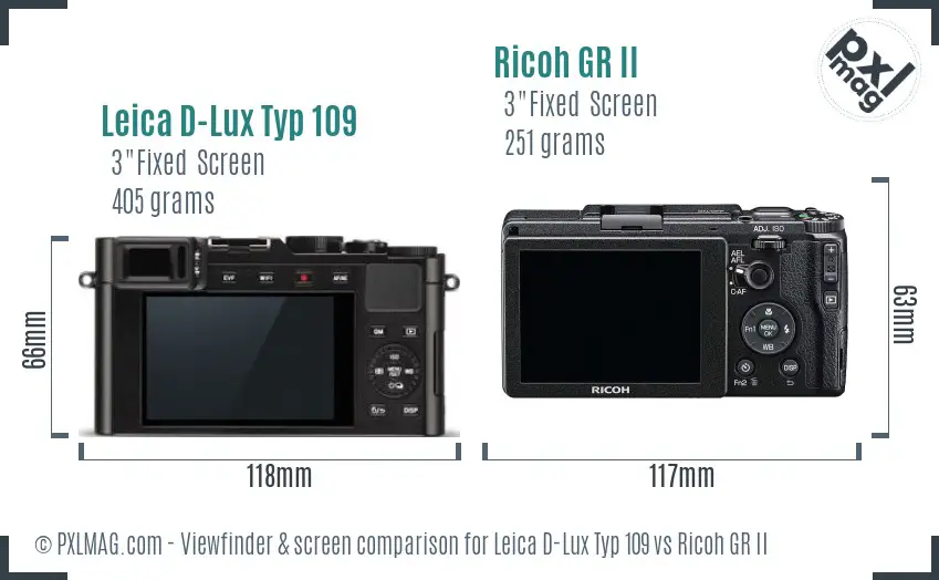 Leica D-Lux Typ 109 vs Ricoh GR II Screen and Viewfinder comparison