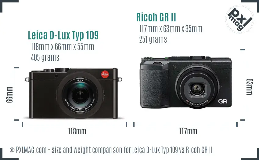 Leica D-Lux Typ 109 vs Ricoh GR II size comparison