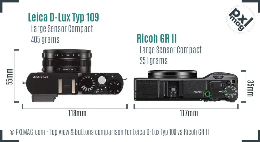 Leica D-Lux Typ 109 vs Ricoh GR II top view buttons comparison