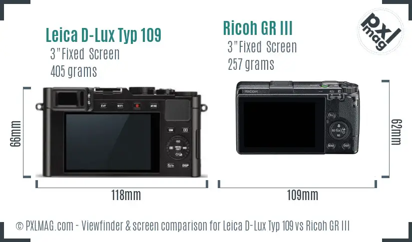 Leica D-Lux Typ 109 vs Ricoh GR III Screen and Viewfinder comparison