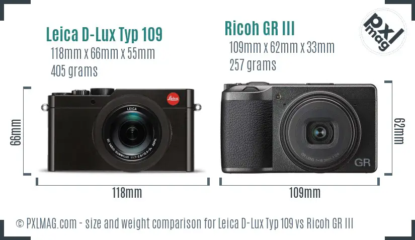 Leica D-Lux Typ 109 vs Ricoh GR III size comparison
