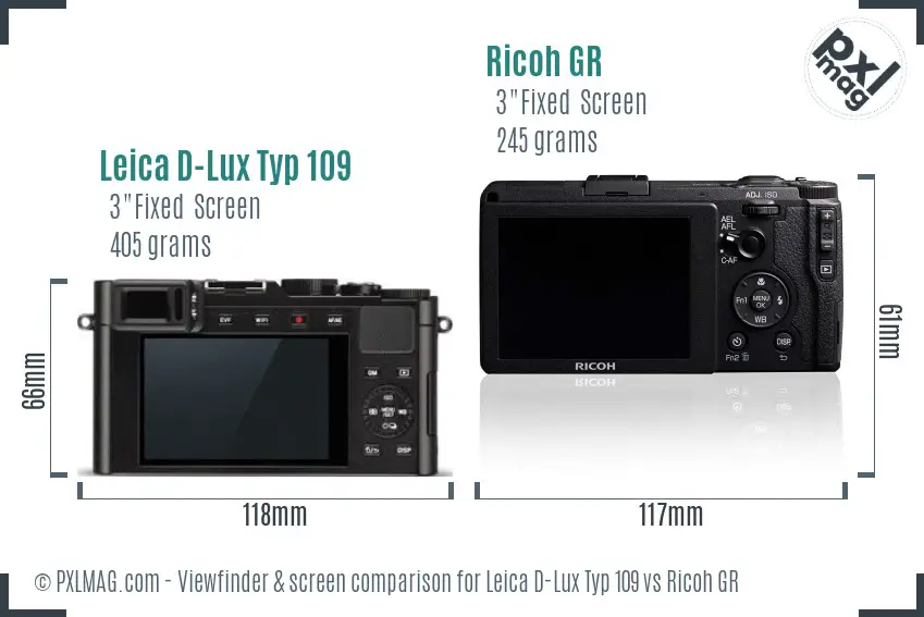 Leica D-Lux Typ 109 vs Ricoh GR Screen and Viewfinder comparison