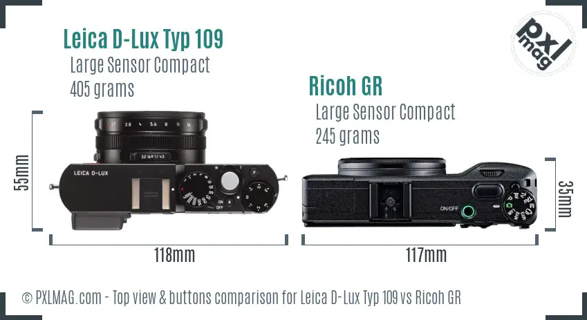 Leica D-Lux Typ 109 vs Ricoh GR top view buttons comparison