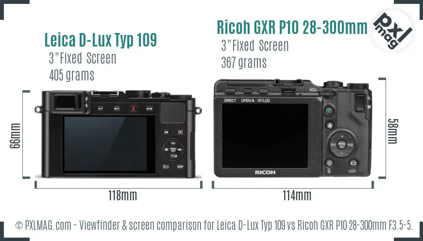 Leica D-Lux Typ 109 vs Ricoh GXR P10 28-300mm F3.5-5.6 VC Screen and Viewfinder comparison