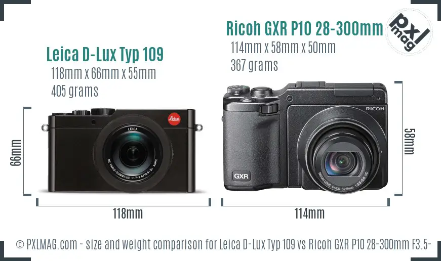 Leica D-Lux Typ 109 vs Ricoh GXR P10 28-300mm F3.5-5.6 VC size comparison