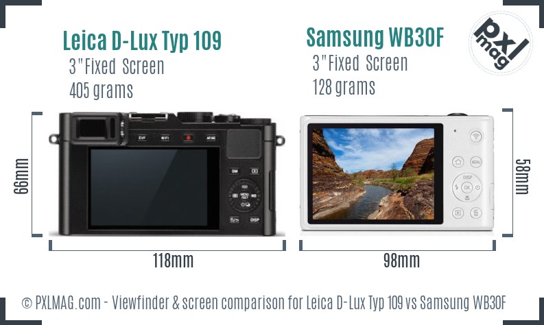 Leica D-Lux Typ 109 vs Samsung WB30F Screen and Viewfinder comparison