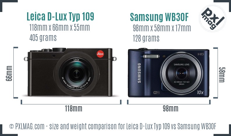 Leica D-Lux Typ 109 vs Samsung WB30F size comparison