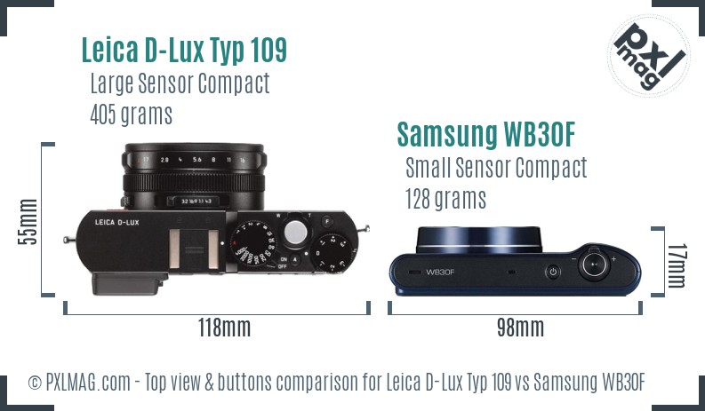 Leica D-Lux Typ 109 vs Samsung WB30F top view buttons comparison