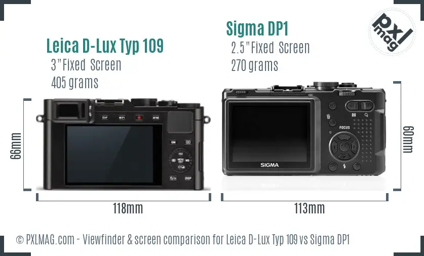 Leica D-Lux Typ 109 vs Sigma DP1 Screen and Viewfinder comparison
