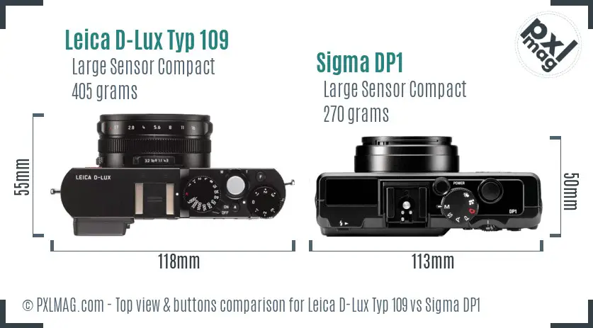 Leica D-Lux Typ 109 vs Sigma DP1 top view buttons comparison