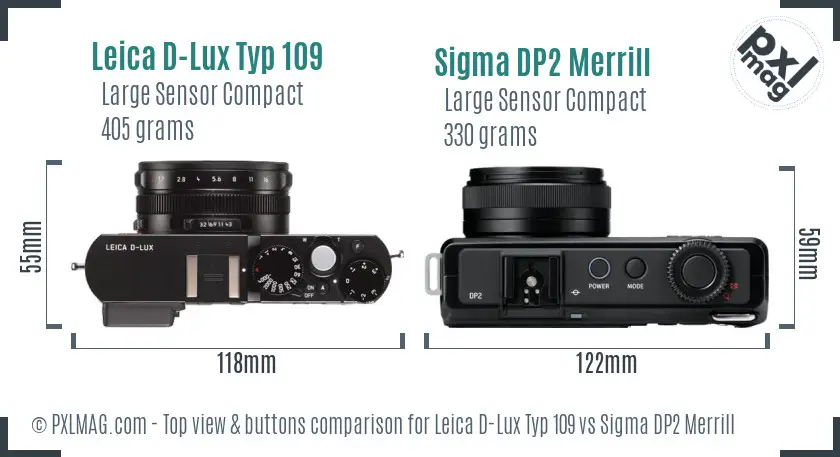 Leica D-Lux Typ 109 vs Sigma DP2 Merrill top view buttons comparison
