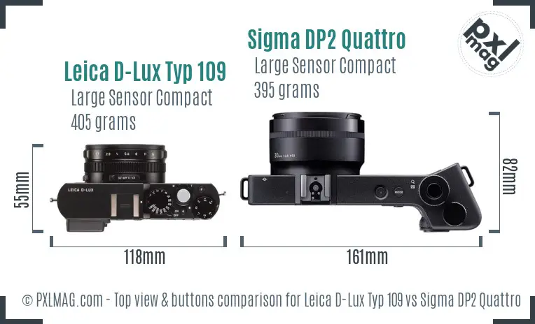 Leica D-Lux Typ 109 vs Sigma DP2 Quattro top view buttons comparison