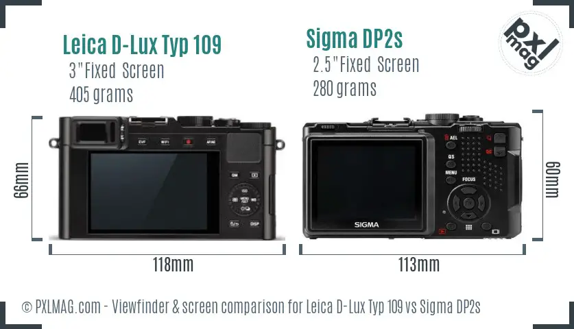 Leica D-Lux Typ 109 vs Sigma DP2s Screen and Viewfinder comparison