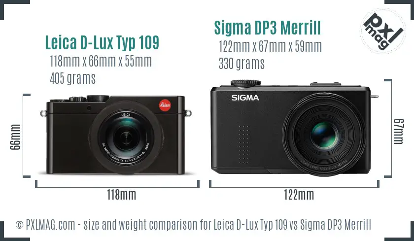 Leica D-Lux Typ 109 vs Sigma DP3 Merrill size comparison