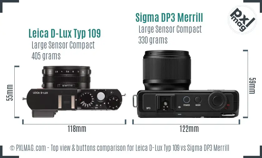 Leica D-Lux Typ 109 vs Sigma DP3 Merrill top view buttons comparison