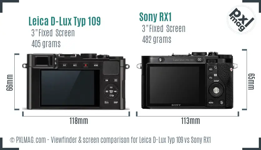 Leica D-Lux Typ 109 vs Sony RX1 Screen and Viewfinder comparison