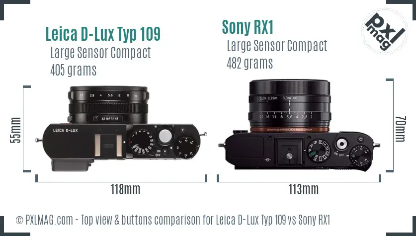 Leica D-Lux Typ 109 vs Sony RX1 top view buttons comparison